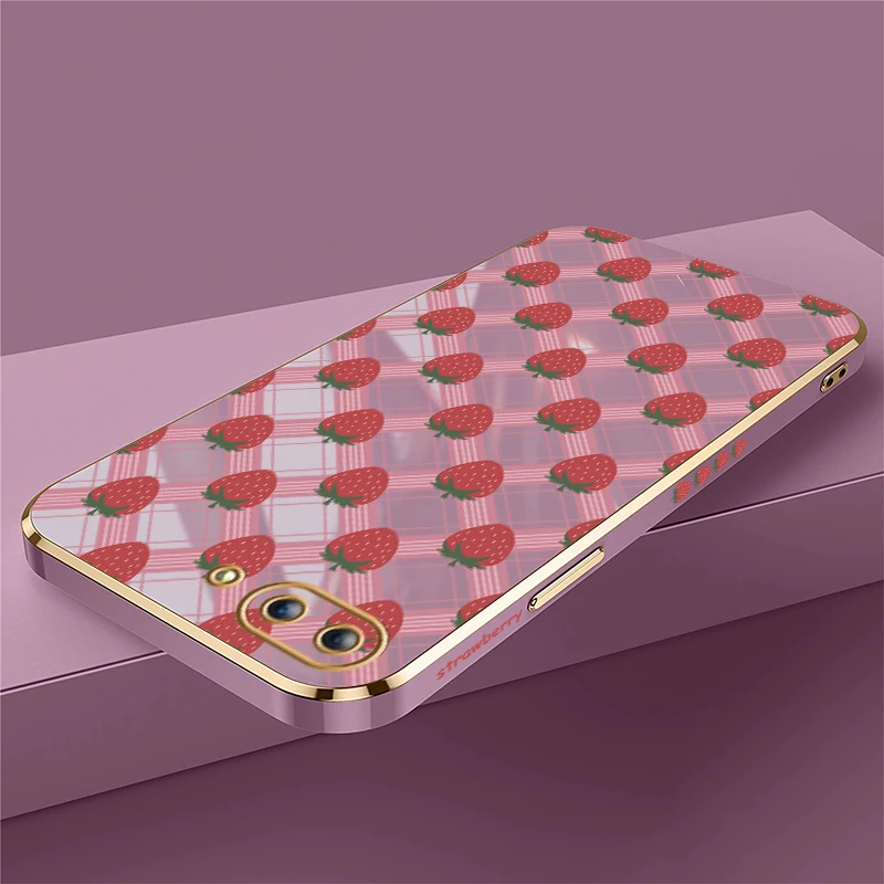 For infinix Hot 40 Pro 40i 30i 30 4G 5G 20 20S 20i Soft Silicone Phone Case Strawberry Grid Pattern Plating Shockproof Funda
