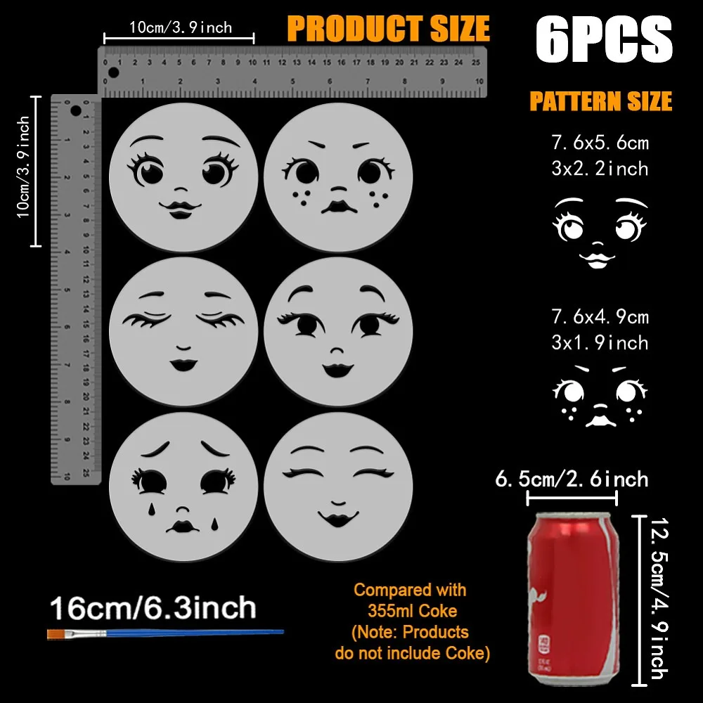 Face Expression Stencils with a Brush 3.9x3.9Inch Facial Features Painting Stencil Cartoon Theme Pattern Stencils for Handmade
