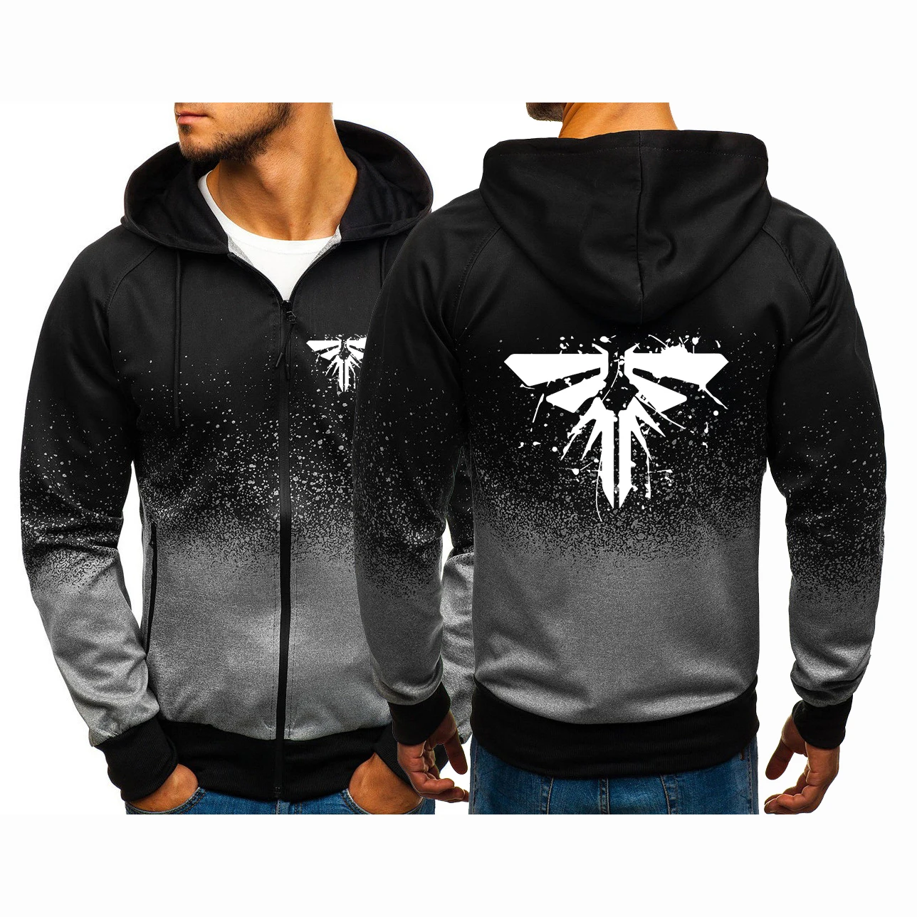 

2024 Spring Autumn Men's The Last Of Us Logo Print Casual Harajuku High-Quality Gradient Color Popular Zipper Hooded Jacket Coat