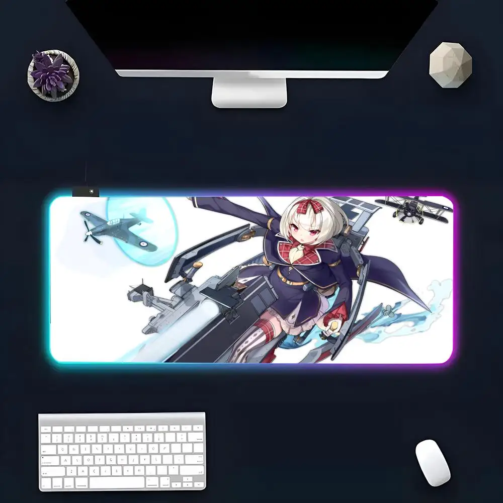 A-Azur Lane Game Mouse Pad All White Large Size Mouse Pad RGB Glow Personality Picture Custom PC Table Mat Carpet Mat Game Playe