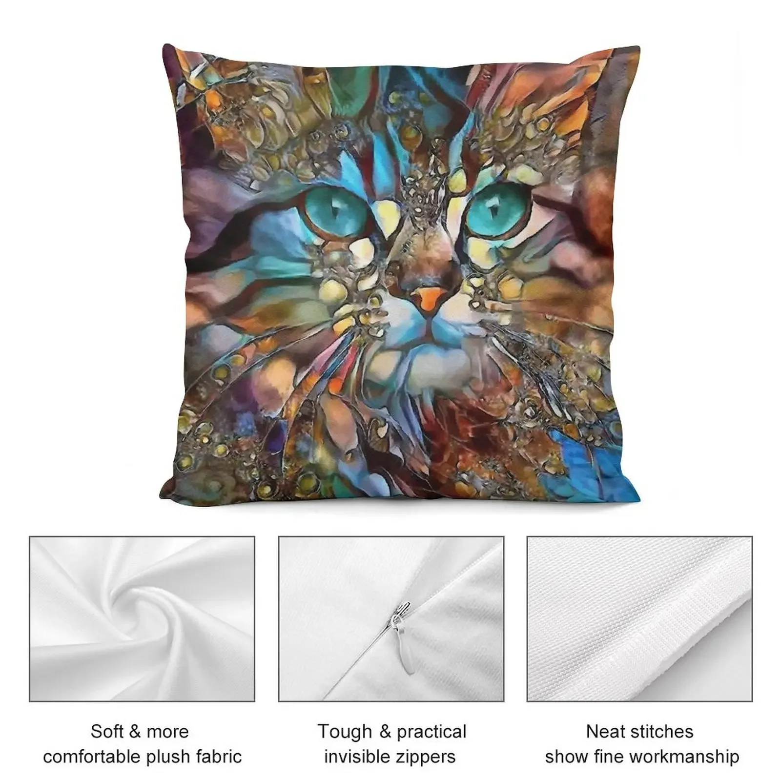 Andyna, cat, chat, cat, lea roche paintings Throw Pillow Sofa Cover Decorative Cushion pillow