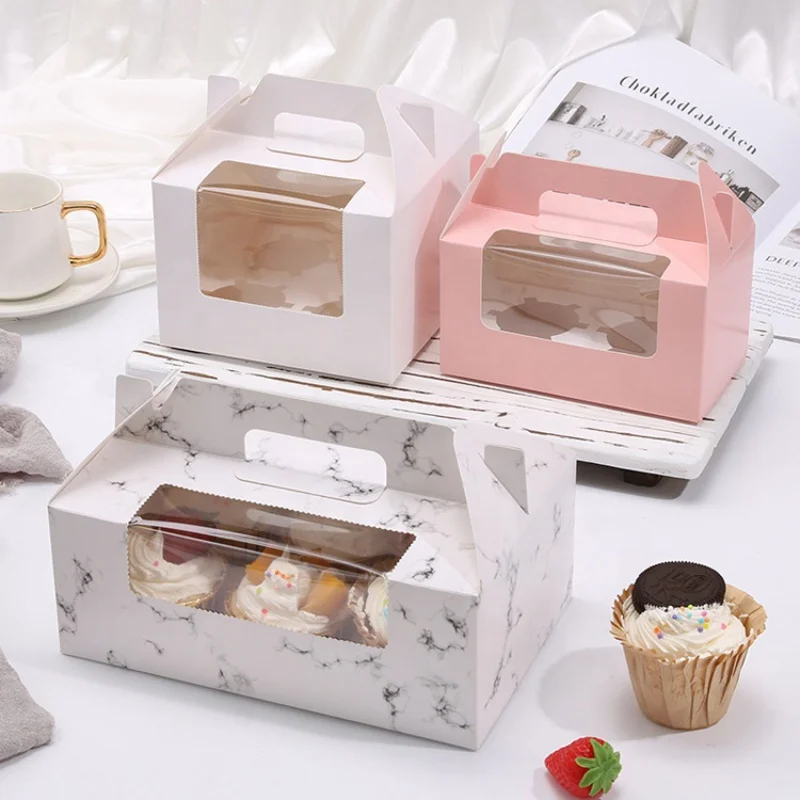 Customized productPortable Muffin Box Paper Cup Cake Packaging Box Transparent Mousse Dessert Baking Packaging Box With Window