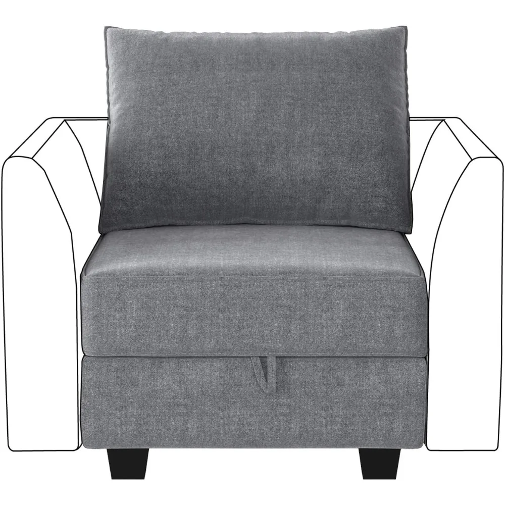 Modern Fabric Middle Module for Modular Sofa Customizable Sectional Sofa Couch Accent Armless Chair, Grey