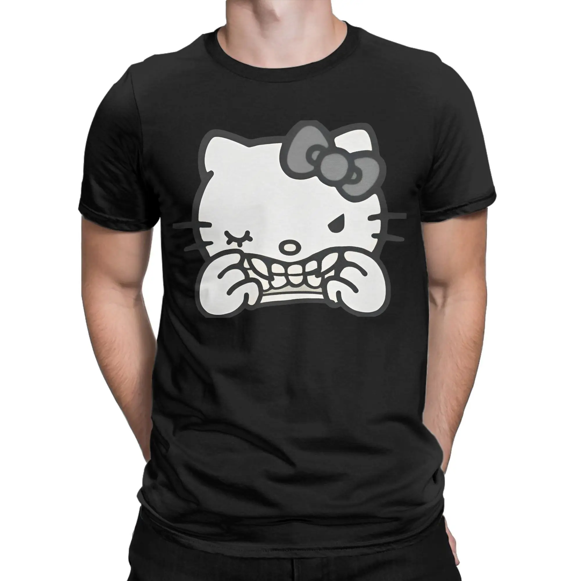 

Hello Kitty Funny Face Cartoon Men's T Shirts Crazy Tees Short Sleeve Crewneck T-Shirt 100% Cotton Summer Clothes