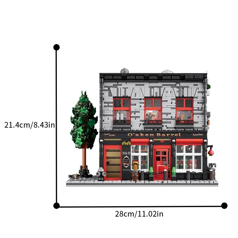 2368PCS 펍 빌딩 블록 세트 크리 에이 티브 O'Aken 배럴 빈티지 선술집 모델 벽돌 장난감 장식품 생일 크리스마스 선물
