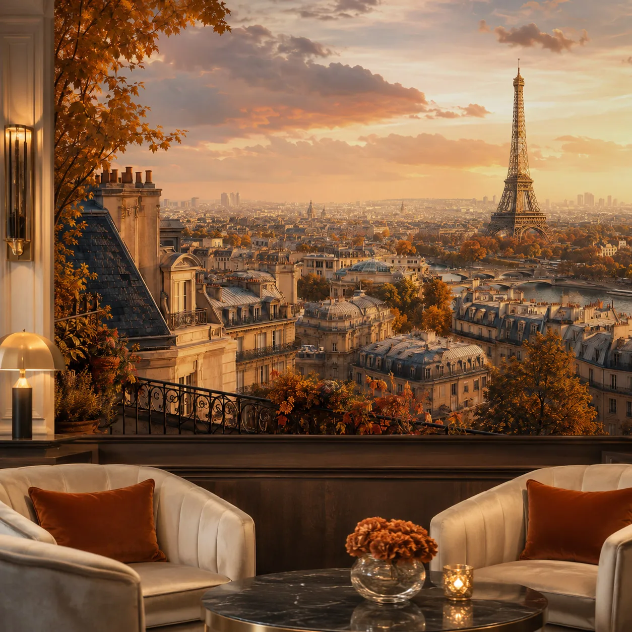 Paris Eiffel Tower Sunset Wall Mural Wallpaper Autumn Cityscape Seine River Living Room Bedroom Non Self Adhesive Paste Required