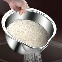 Stainless Steel Rice Washing Bowl with Drain Holes, 2-in-1 Vegetable Fruit Strainer Colander Basket for Kitchen Sink 3