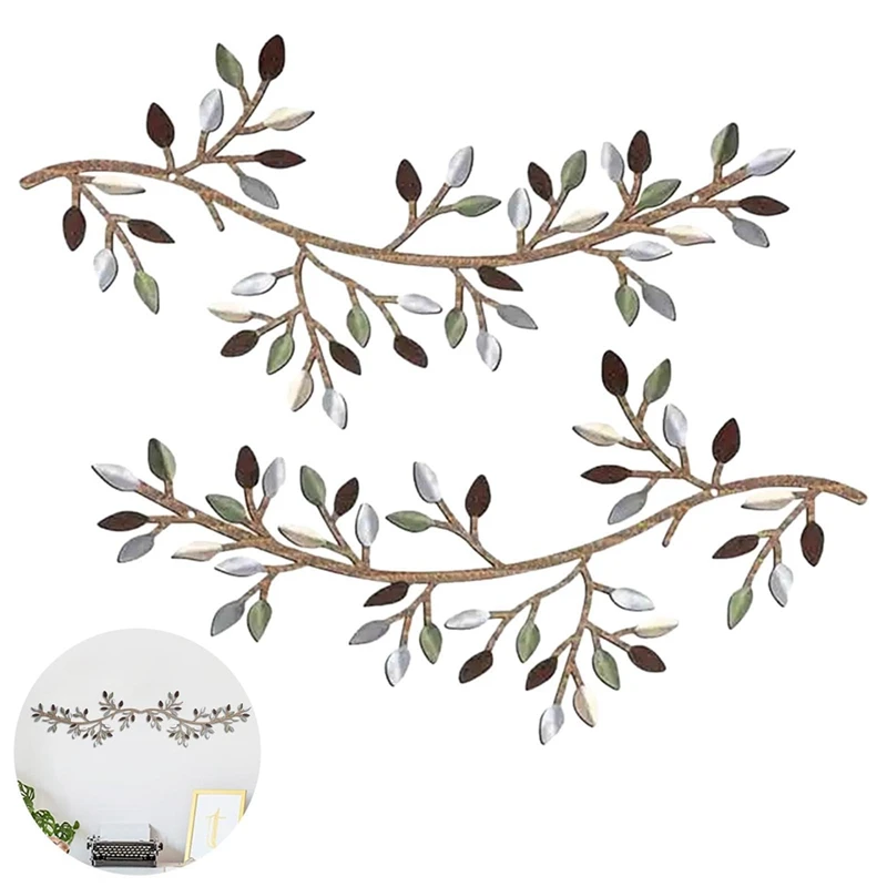 Metal Tree Leaf Wall Decor, Vine Olive Branch Leaf Wall Art Wrought Iron Scroll Sculptures, Wall Hanging Sign