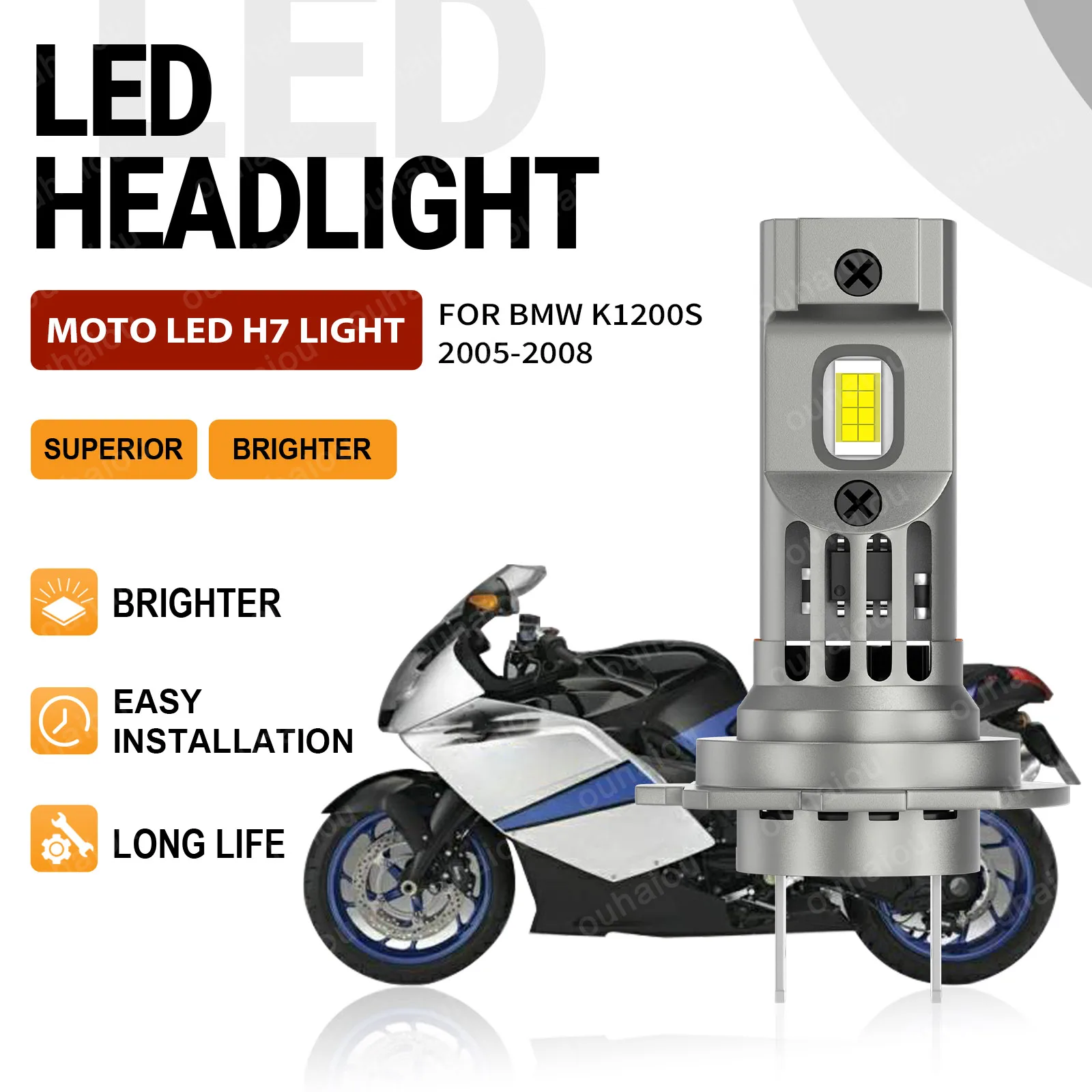 

H7 LED Motorcycle Headlight Bulbs Fanless 6000K 15000LM High Quality Moto Headlamp 12V For BMW K1200S 2005 2006 2007 2008