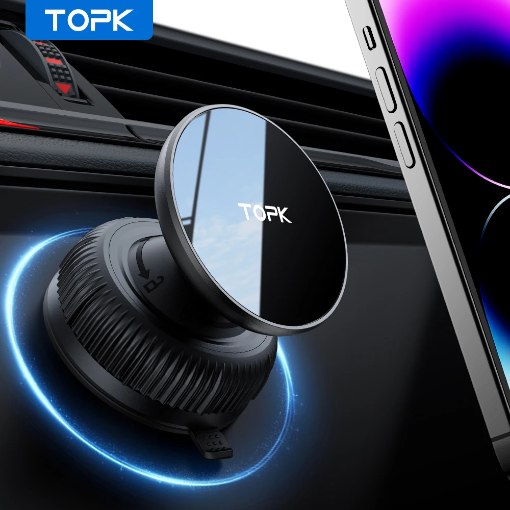 TOPK 360 °   Suporte magnético giratório para telefone para carro - Suporte com ventosa multiângulo ajustável, ultra estável, adesivo - grátis