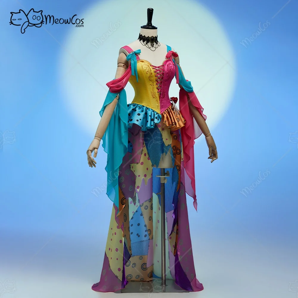 MEOWCOS Women Gothic Halloween Set V-neck Corset and Irregular Skirt Colorful Patchwork Costume Suit Halloween Costume - view 2