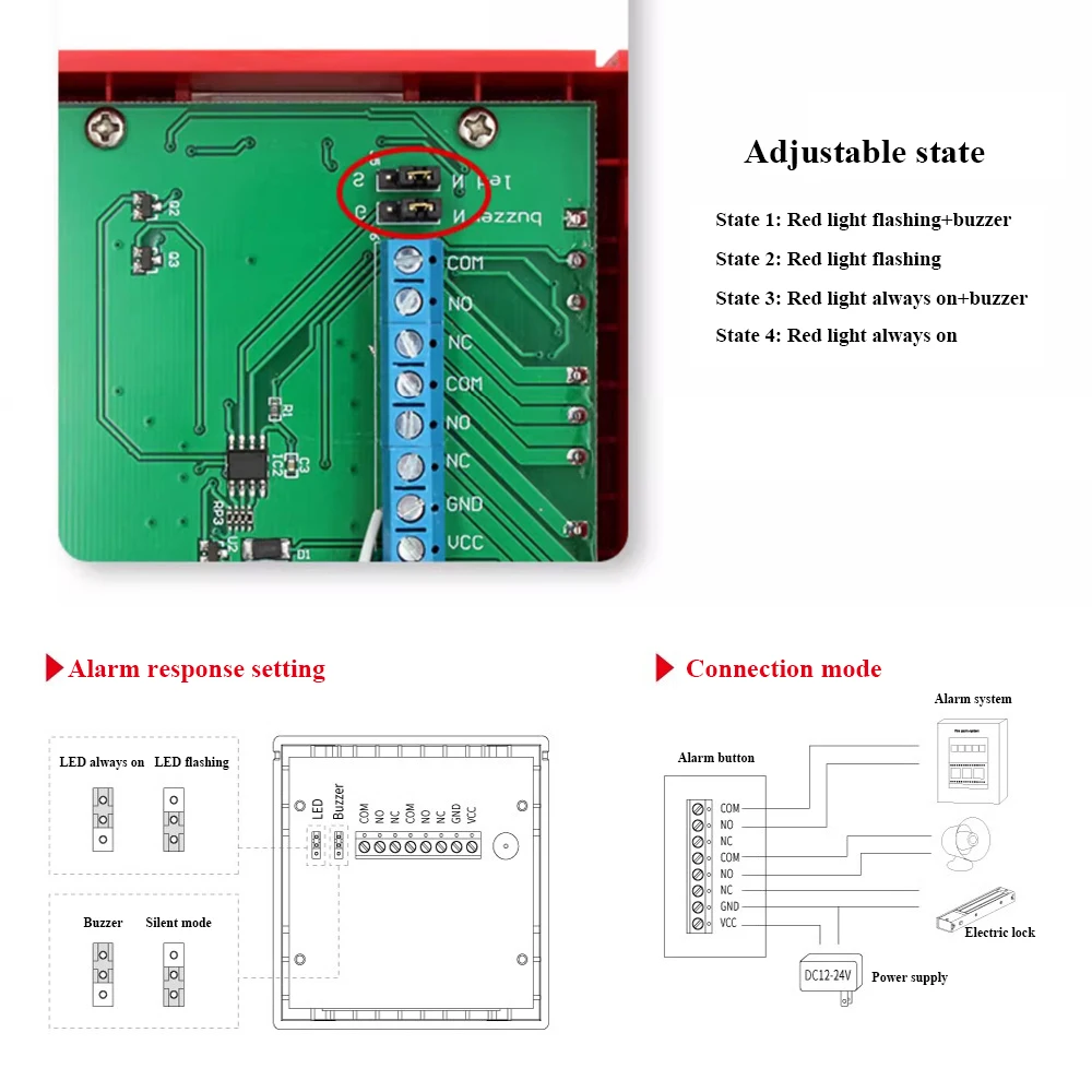 LED Light Fire Emergency Glass Resettable Emergency Release Exit Fire Alarm switch Door Urgent Button Release Switch With Cover