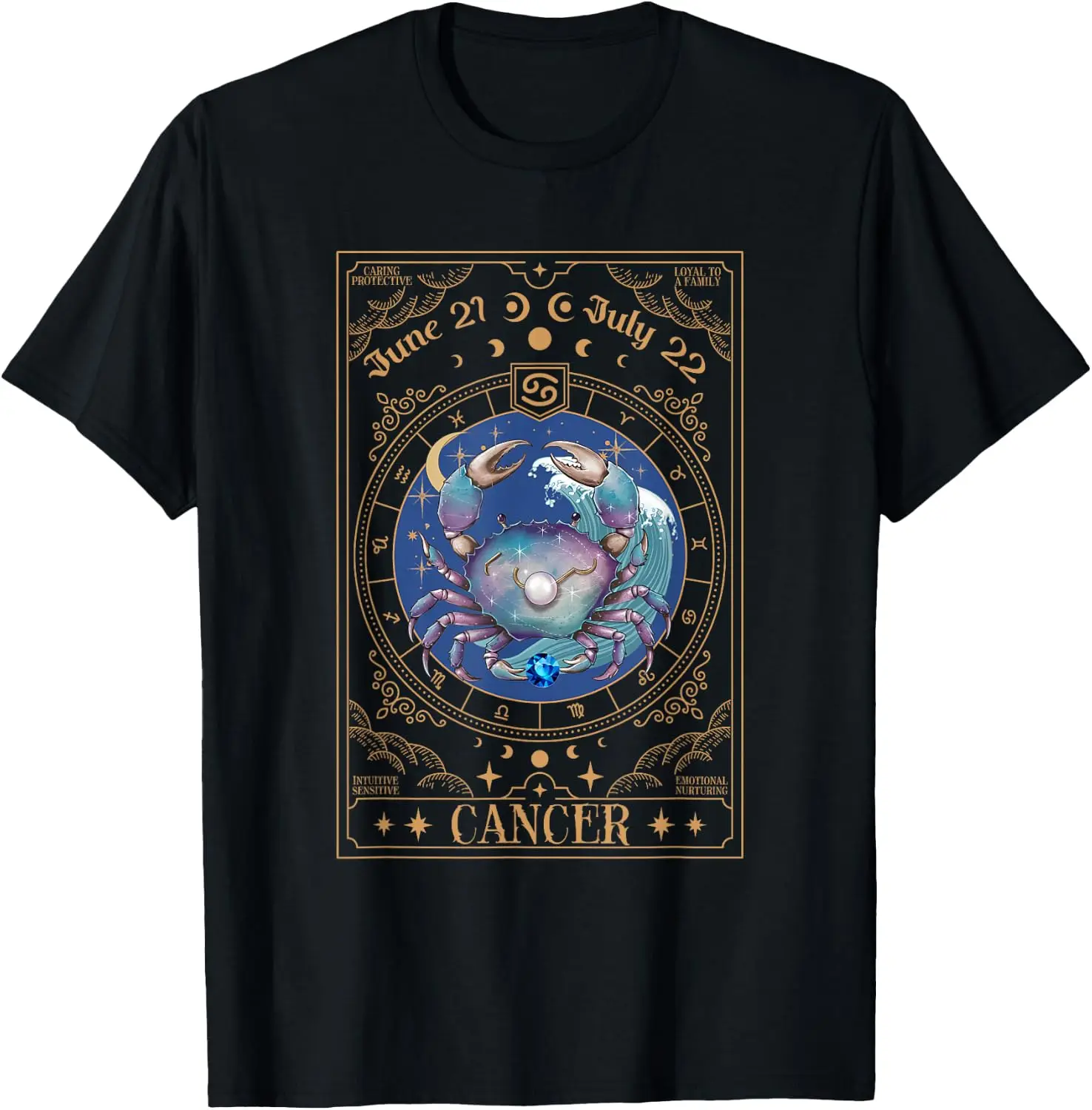 Crab Cancer Tarot Card Zodiac Sign Horoscope Men Women T-Shirt 100% Cotton Trendy Y2K Short-Sleeve Tee-Soft, Quick-Drying,