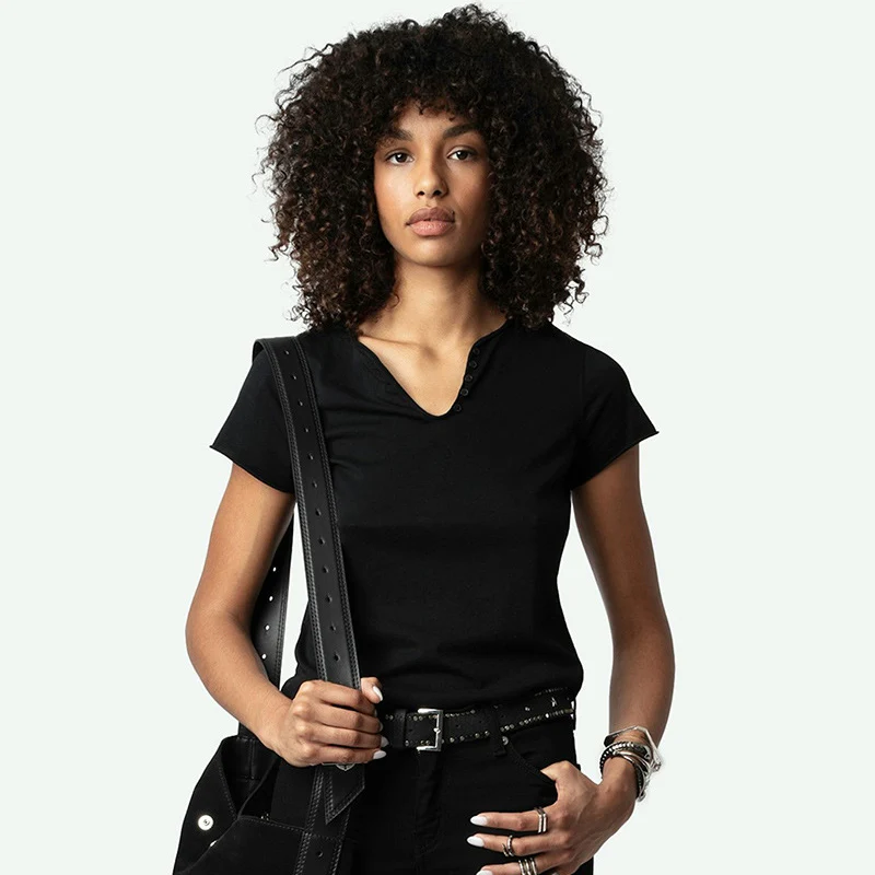 

Новая летняя женская футболка с коротким рукавом, с принтом, U-образным вырезом, повседневная, приталенная, из чистого хлопка, тонкая, с охлаждающим эффектом