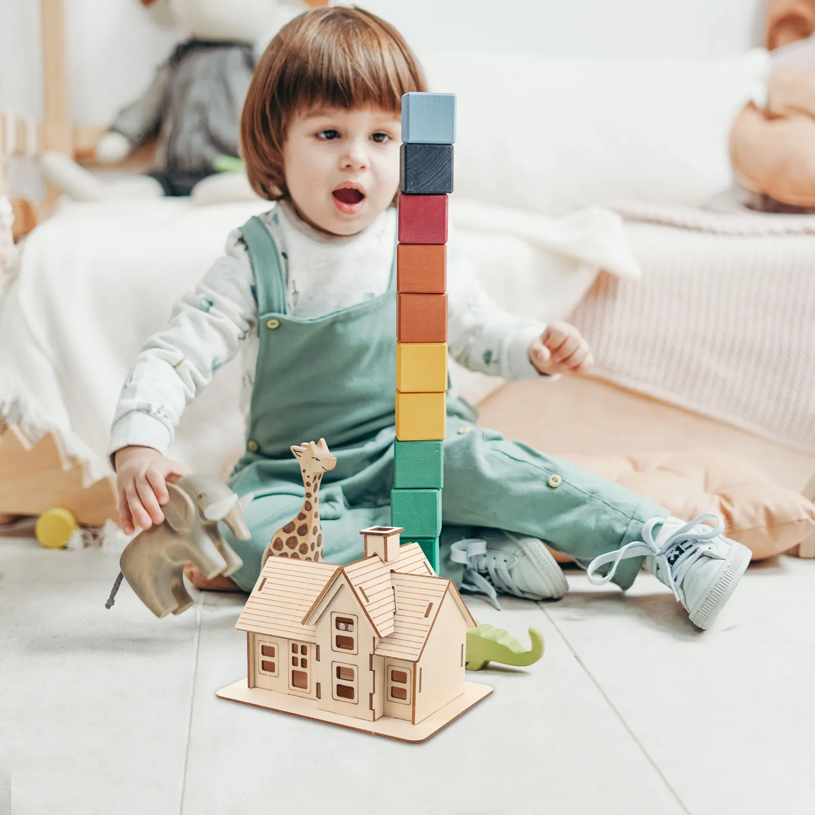 

1Set Wooden House Puzzle 3D DIY Assembly Kit Made from Natural Wood Lightweight Strong Smooth Edges Safe for Adult Hobbyists