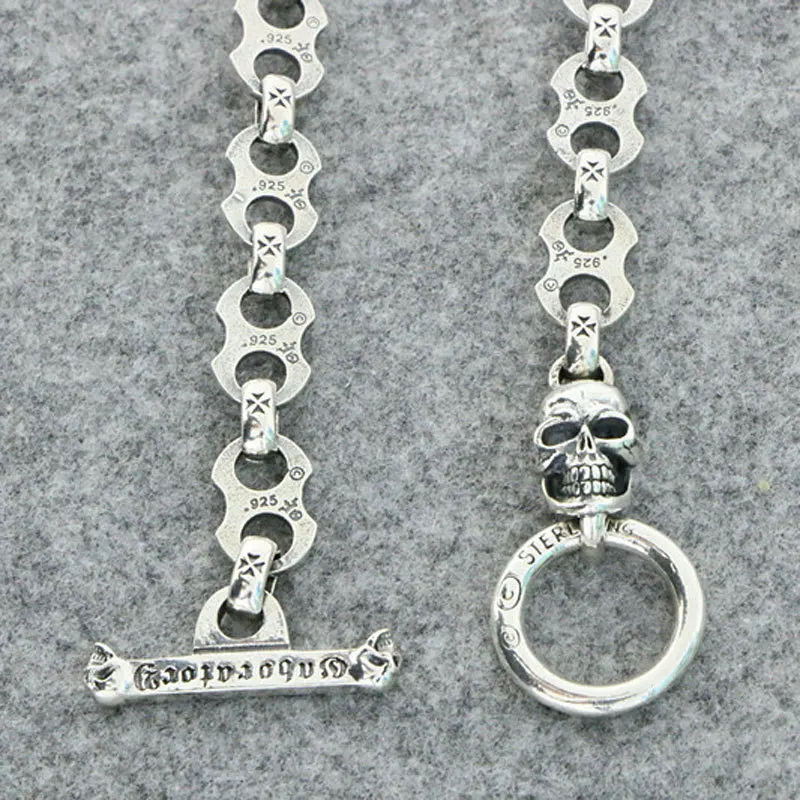 European and American coarse S925 sterling silver necklace skull chain Boys' domineering personality popular accessories Korean