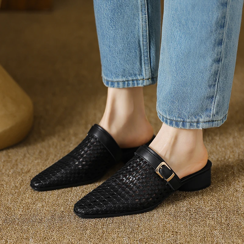 

Low-heel Slides Slippers Shoes for Women 2025 New Fashion Square Toe Ladies High Heels Pumps Slippers Shoes Female Mules