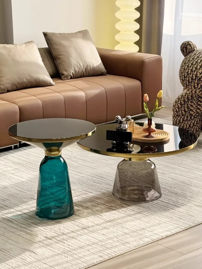 Nordic Modern Light Luxury Coffee Table Simple Style Stained Glass Small round Table Living Room Furniture Designer