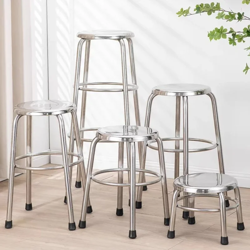304 Stainless Steel Round Stool Industrial Bar Stool For Laboratory High Foot Counter Bar Chairs Metal Bar Seat For Restaurant