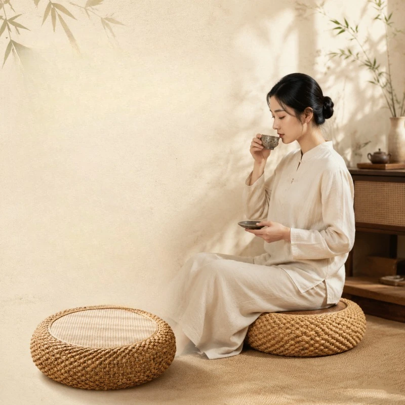 Aliexpress Japanese‑Style Rattan Woven Floor Cushion, Thick Round Tatami Pouf for Home Meditation Worship Zen Sitting Floor Pad - Aliexpress Deal