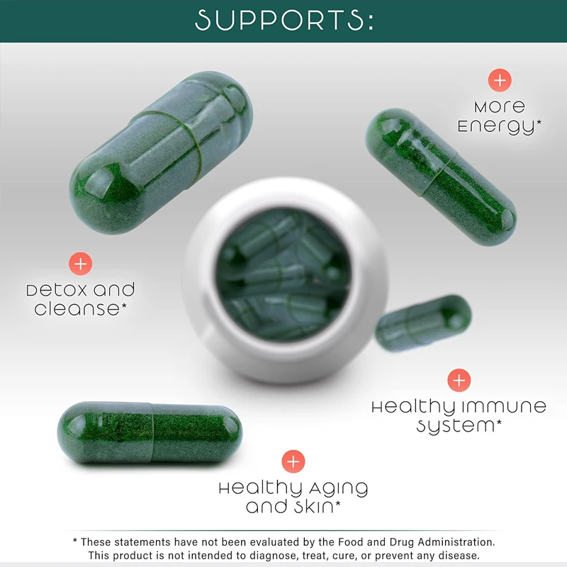 Organic Spirulina  Chlorella Capsules - Chlorophyll Pills and Blue Green Algae Support a Healthy Immune System with 60 Capsules