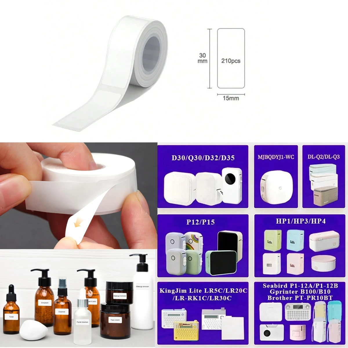 15x30mm 210PCS Thermal Labels tape Waterproof Oilproof Stickers for Kitchen, Office, Cables Cosmetics Compatible Phomemo D30/Q30