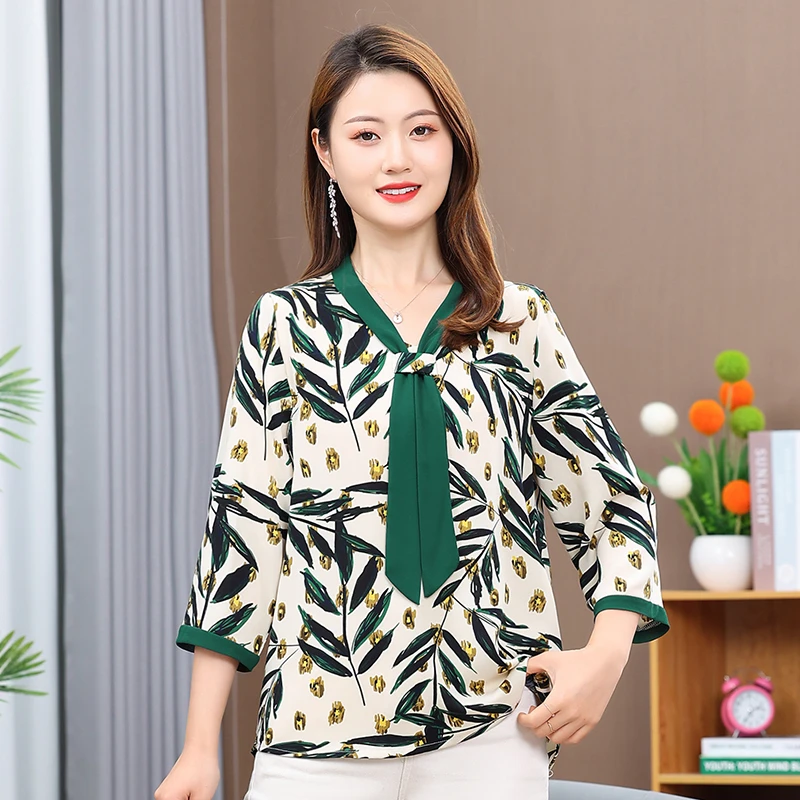 Women Spring Summer Style Chiffon Blouses Shirts Lady Casual Half Sleeve O-Neck Chiffon Blusas Top XL -5XL