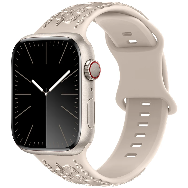 Blumen-Gravur-Armband für Apple Watch 44mm 40mm 49mm 41mm 45mm 38mm 42mm Armband iWatch Series 12 9 7 6 3 Ultra 4 SE Band – Detail 2