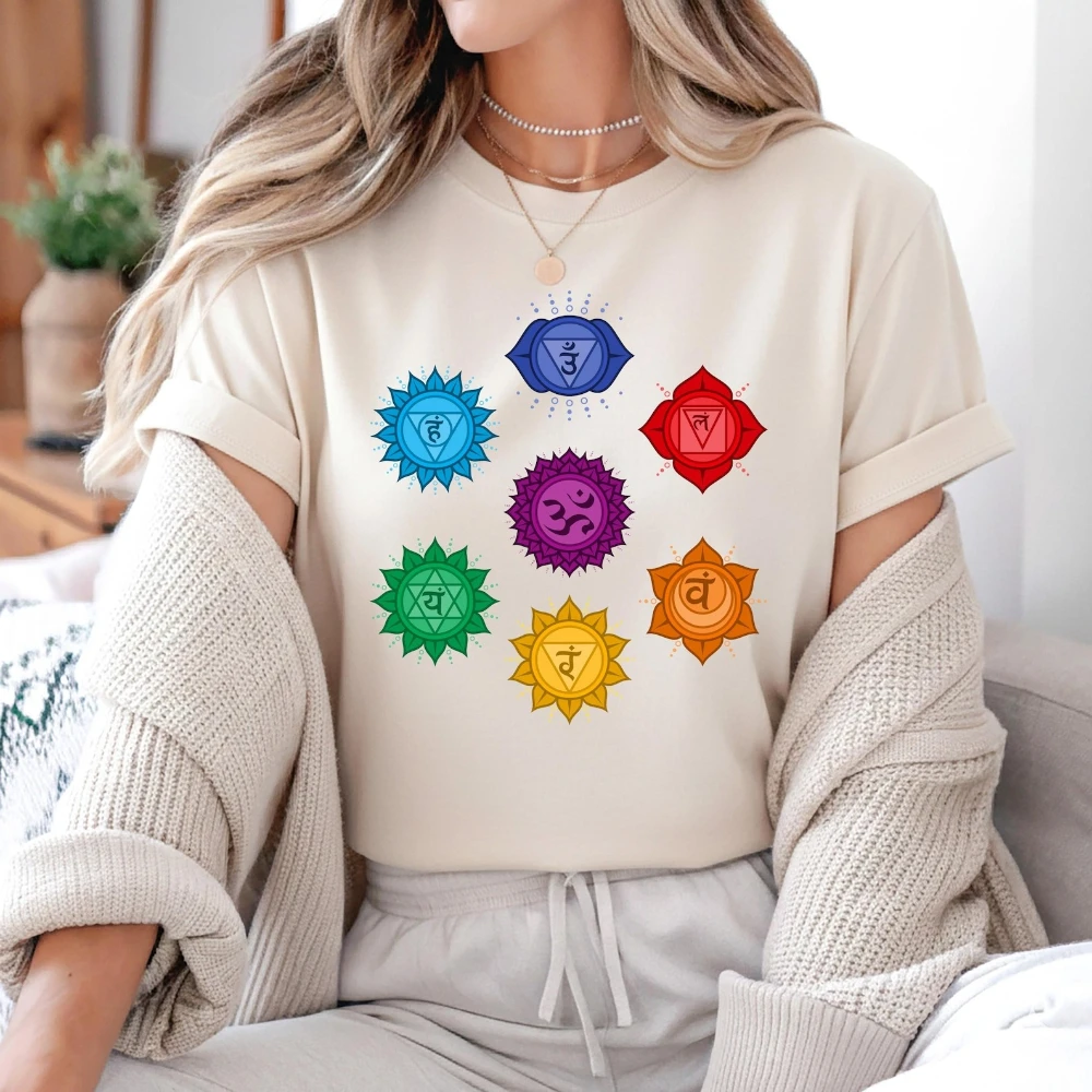 Seven Chakras Women Summer Shirt Yoga Tee Meditation Sweatshirt Mandala Women T-shirt Chakra Symbols Outfit Women's Clothing