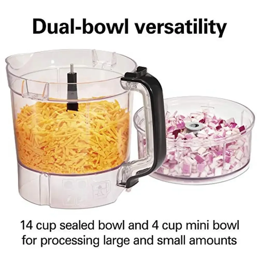 Food Processor and Vegetable Chopper Combo Stainless Steel Blades 14 Cup 4-Cup Mini Bowls 3-Speed 500W Motor Easy Snap & Stack