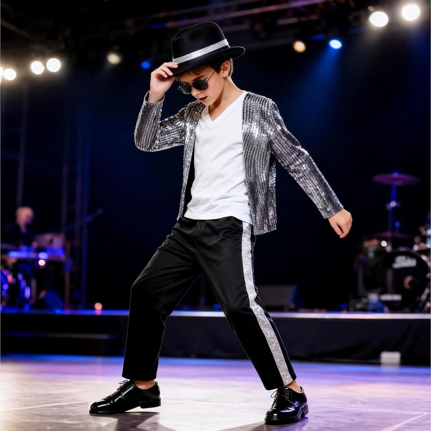 Boys Celebrity Cosplay Costume Set Sequin Jacket Pants With Accessories Kids Carnival Birthday Hip Hop Performance Outfit image 4