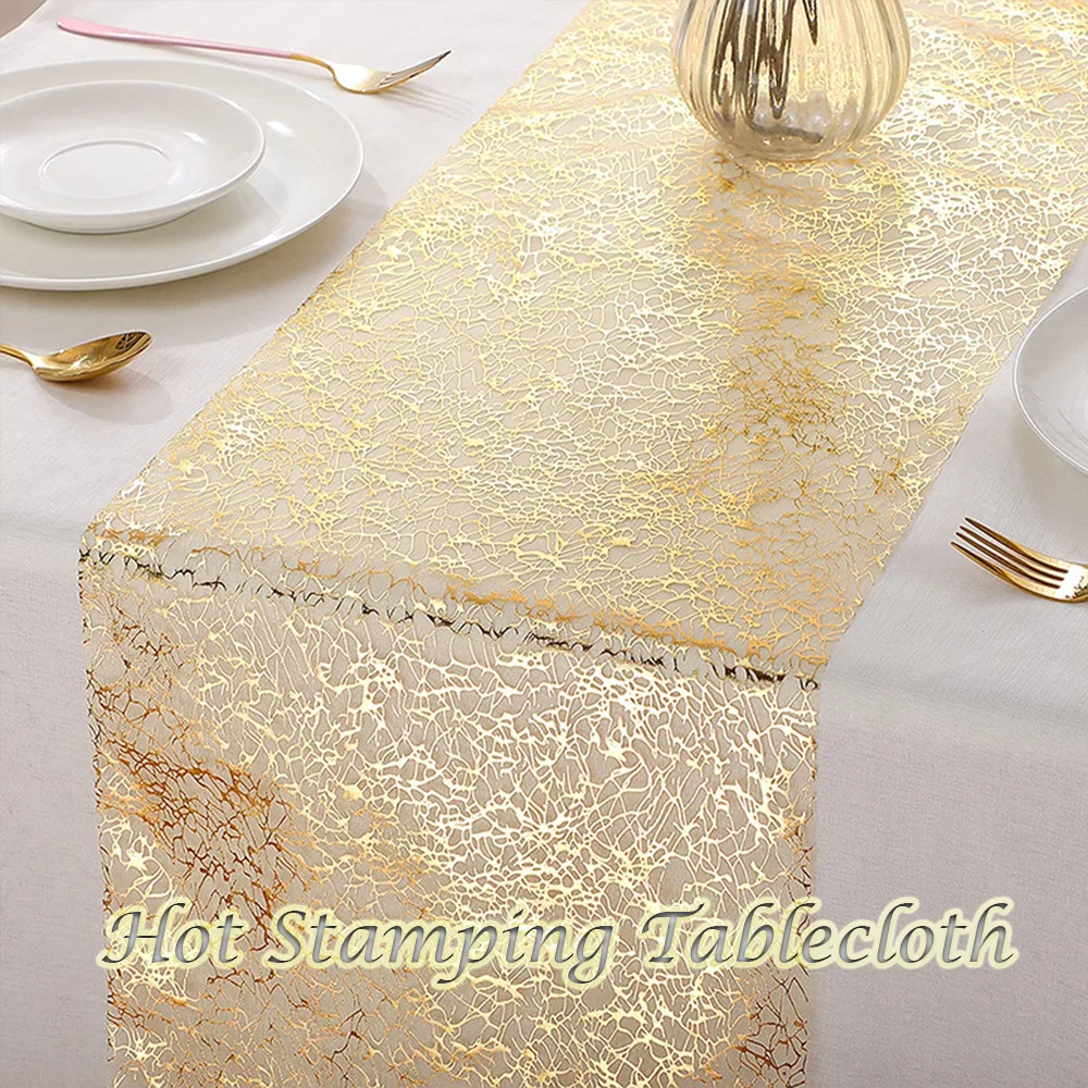 

Gold Foil Table Runner | Organza Wedding Party Tablecloth | Sheer Glitter Tablecloth for Home Event, Banquet Decor