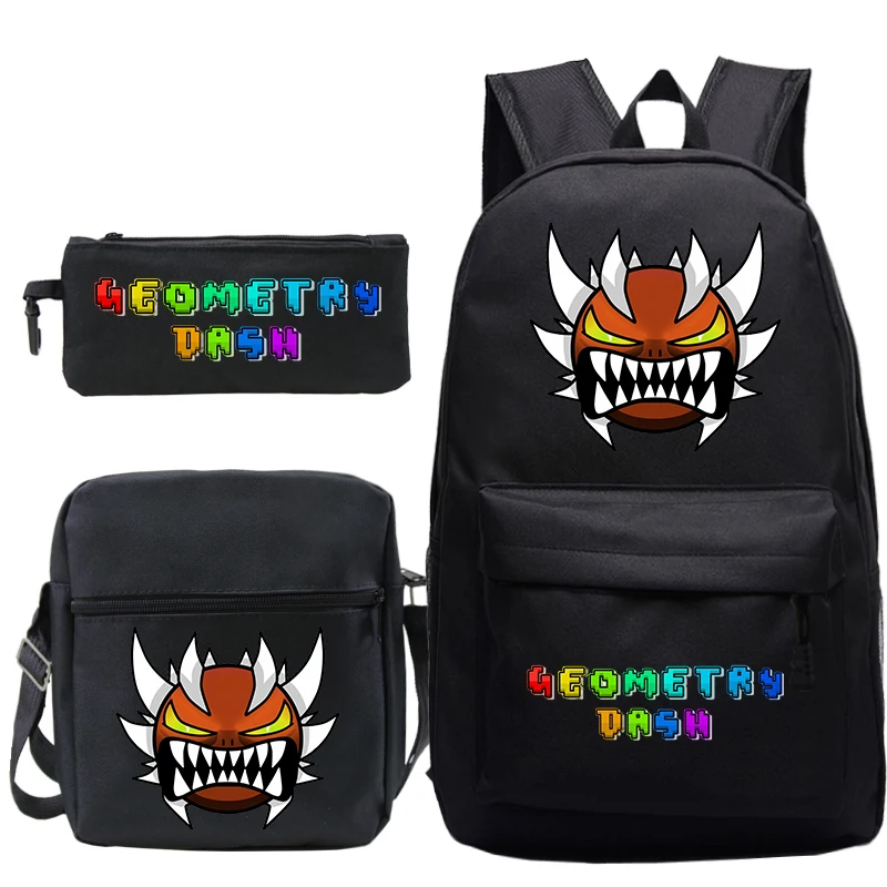 Children's Backpack Geometry Dash Printing Backpack 3pcs Set Lightweight Softback School Bags for Boys Teenager Laptop Backpack