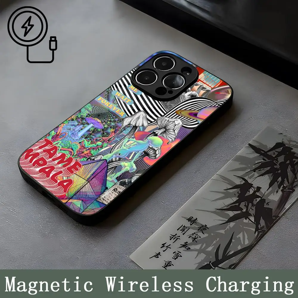 Tame Impala Psychedelic Mouse Pad Strong Magnetism Glass For iPhone 16ProMax 14 15 13 12 15 11 Pro Max Plus Mini Coque