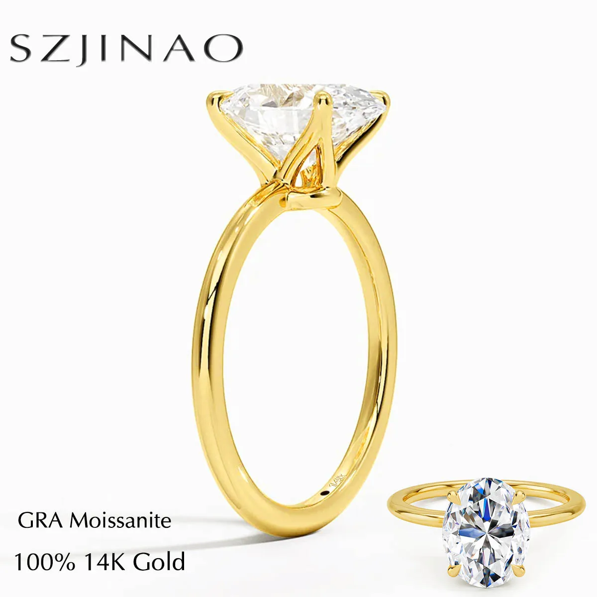 

Au585 Pear Cut Moissanite Ring 3CT D VVS1 for Women 100% 14K Gold Egg Shaped Diamond for Wedding Band Classic Jewelry