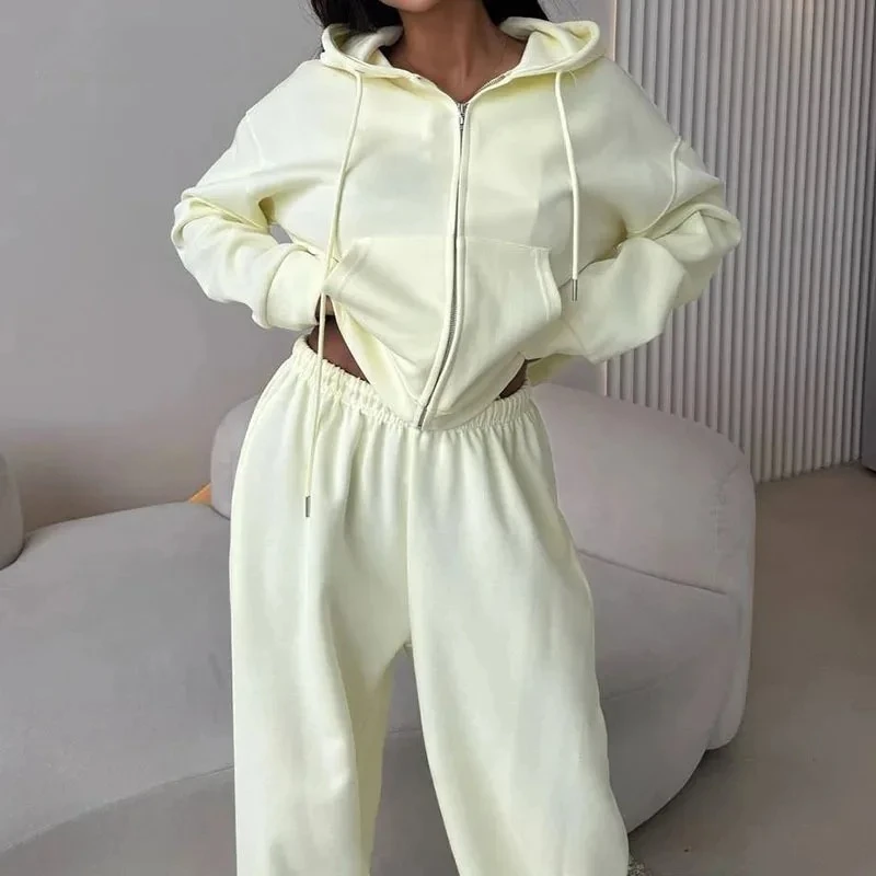 

Модный спортивный костюм, кардиган на молнии с длинными рукавами, толстовка с капюшоном, эластичные брюки на шнурке, комплект из двух предметов, женский