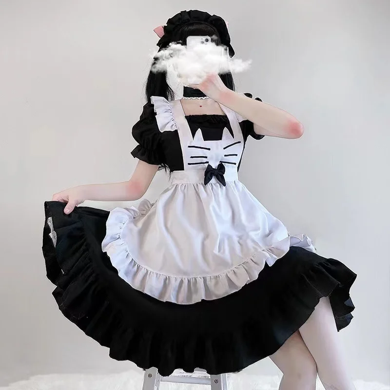 Tenue de demoiselle d'honneur chat mignon noir et blanc, robe de cosplay de restaurant, uniforme lolita pour fille mignonne