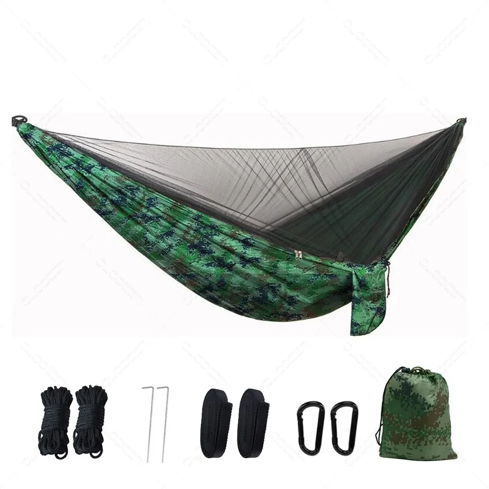 Hamaca de Instalación Rápida con Mosquitera para Dos Personas, Tela de Paracaídas de Apertura Automática, Portátil para Acampar, Playa y Jardín