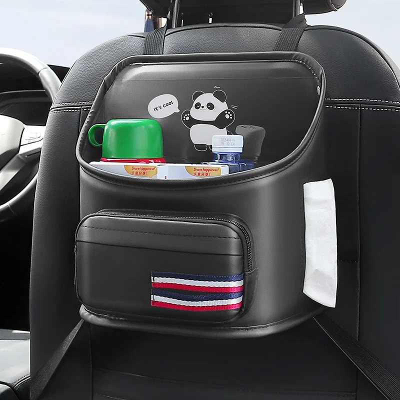 

Car Chair Sear Back Organizer Leather Cartoon Panda Auto Backseat Hanging Storage Bag With Tissue Box Holder Inteiror Trash Bin