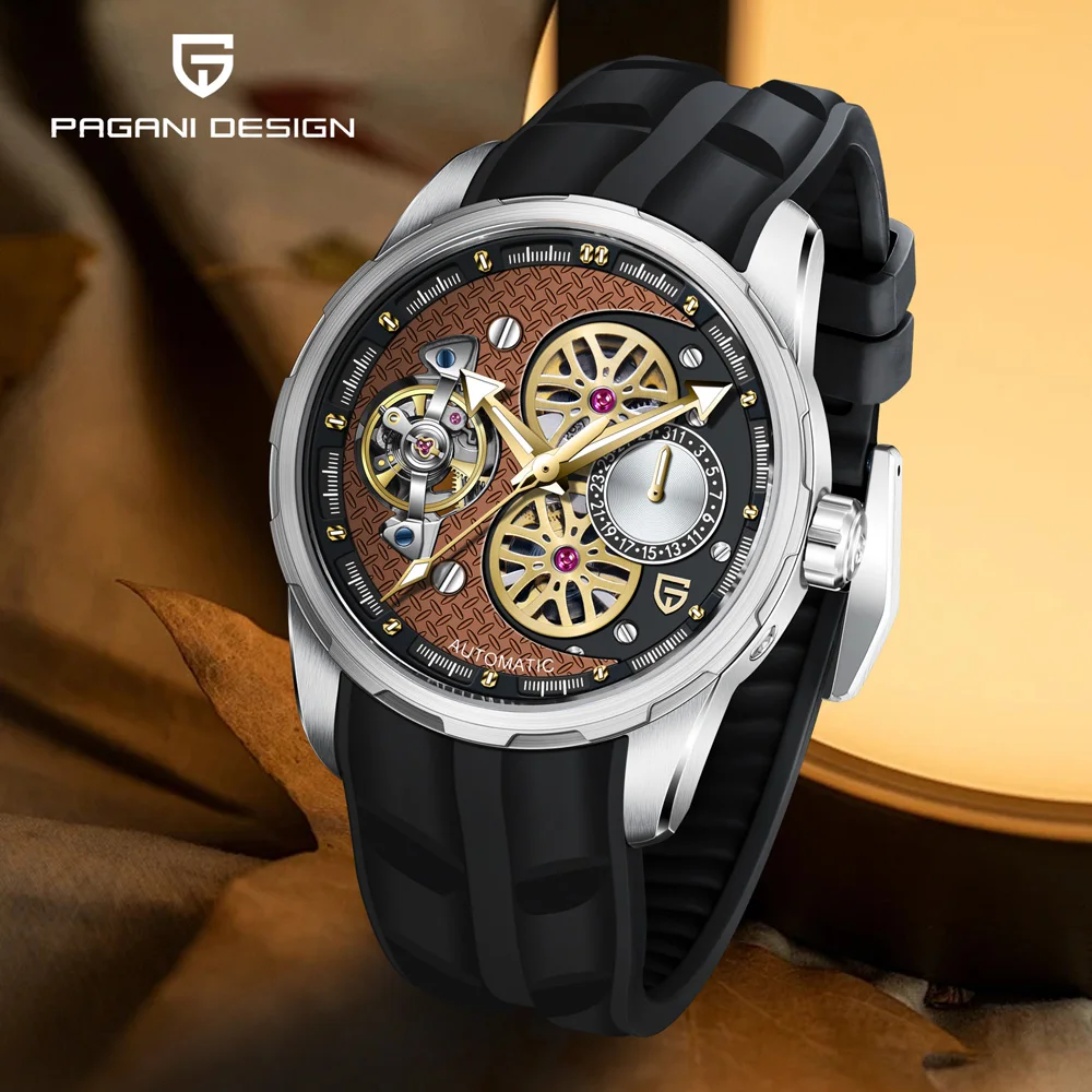 PAGANI DESIGN Watches2025 New Men's Watch Luxury Tourbillon Skeleton Stainless Steel Luminous Automatic Mechanical Watch For Men