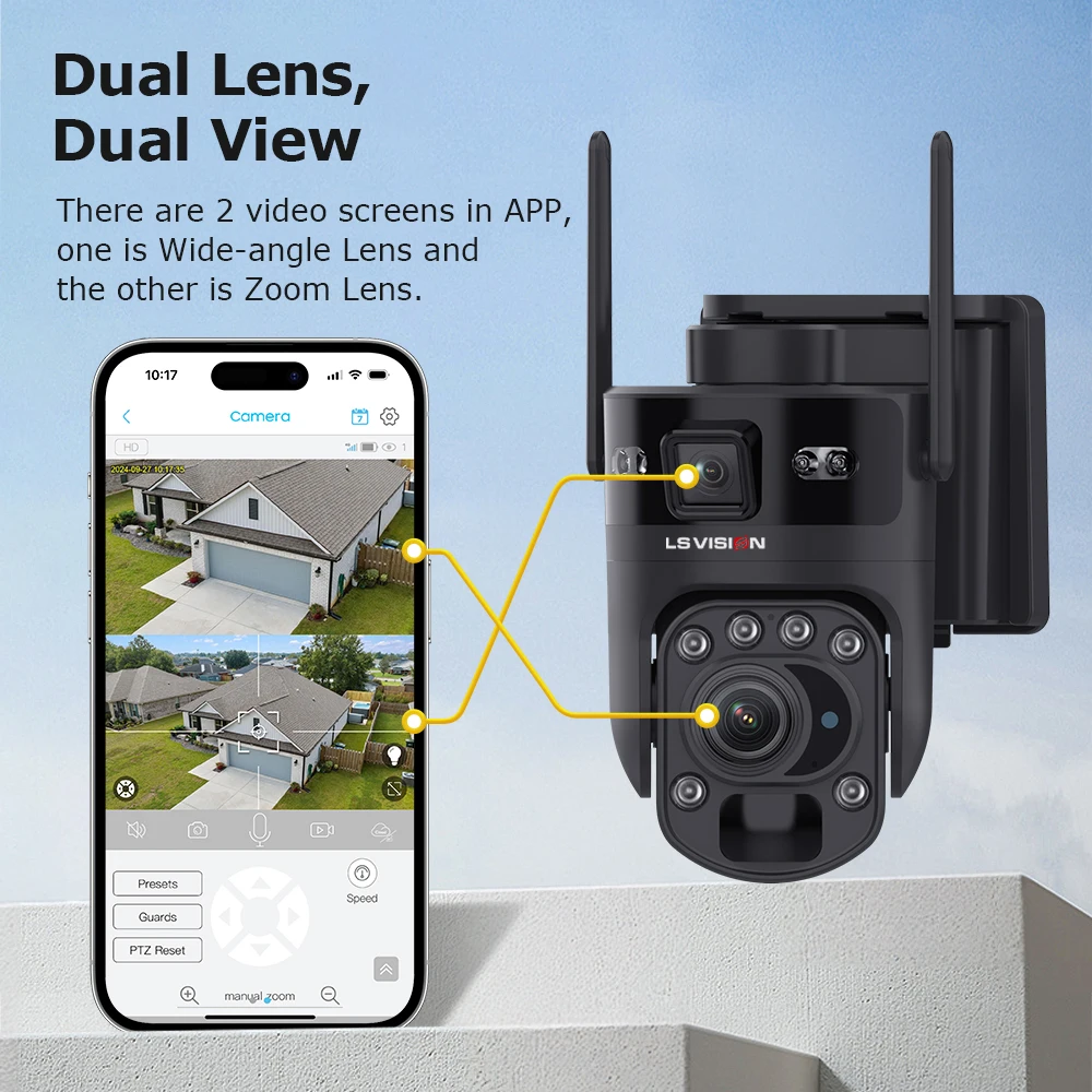 LS VISION Ubox 4K 20X Optical Zoom 4G Solar Camera Dual Screen Outdoor WiFi PTZ PIR Detection Human Auto Tracking CCTV CameraS