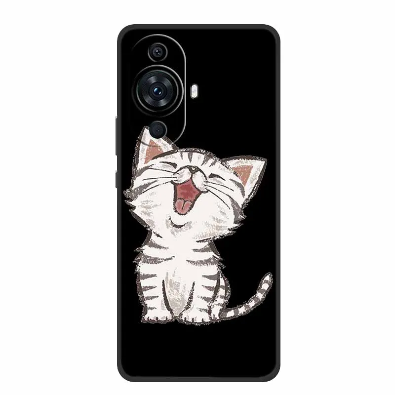 Funda For Huawei Nova 12s Case Cute Cartoon Cat Black Silicone Soft Back Cover Case For Huawei Nova 12s Case Nova12s 12 s Coque