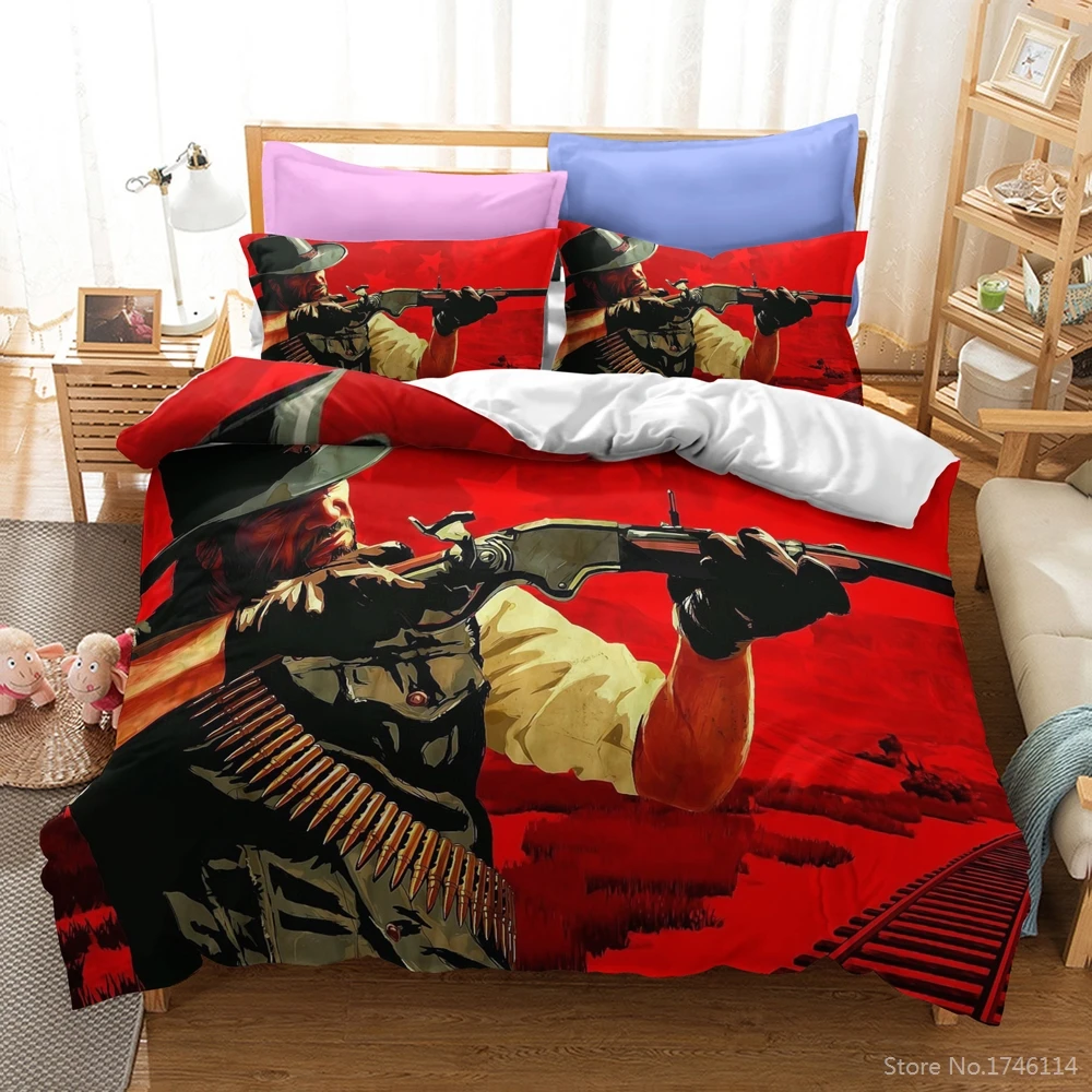 Red Dead Redemption 3D Game Printed Bedding Set Soft Duvet Cover with Pillowcase Set Comforter Cover Set Home Textile Bedclothes