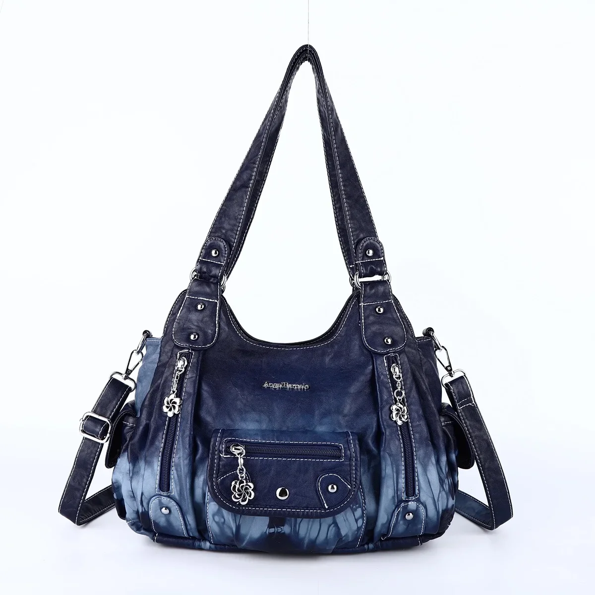 Black Gothic Streetwear Shoulder Bag Women Retro Studded Multi Compartment Hobo Purse Casual Travel Shopping Crossbody Bag