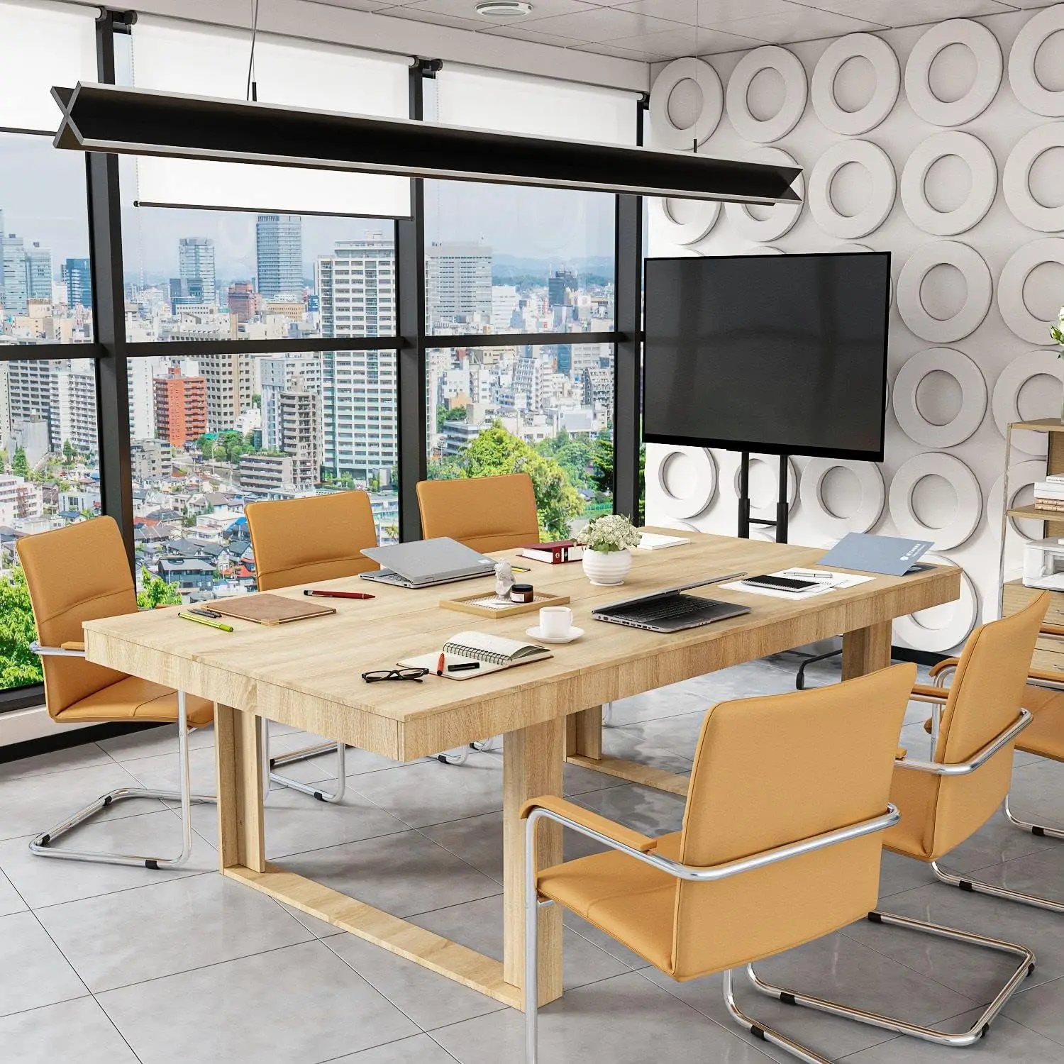 Meja konferensi meja pertemuan Modern meja persegi panjang untuk pertemuan kantor ruang konferensi Oak (86.8 "L x 47.2" D x 29.4 "H