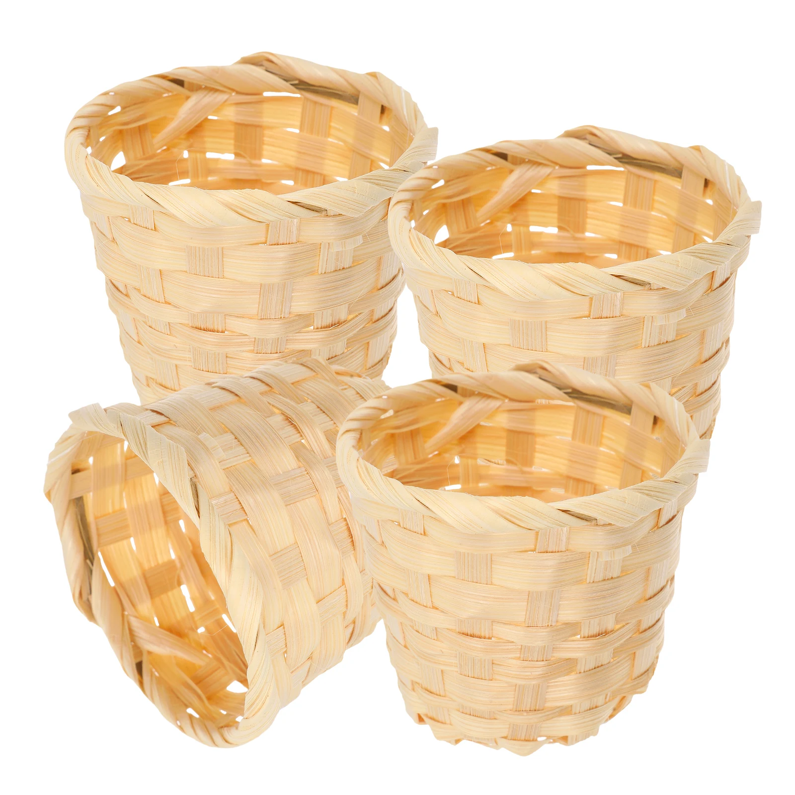 

4Pcs Woven Bamboo Wood Basket Small Desktop Organizer for Sundries Snacks Fruits Decorative Storage Basket Mini Baskets