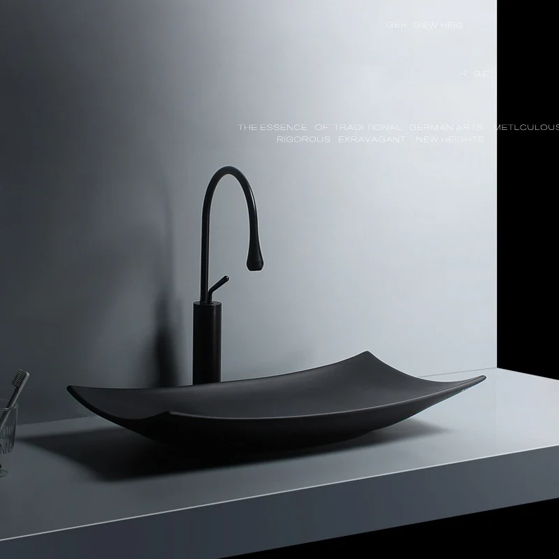 Nordic Matte Black Bathroom Sinks Minimalist Ceramic Bathroom Washbasins Rectangular Countertop Basin Toilet Modern Art Vanity