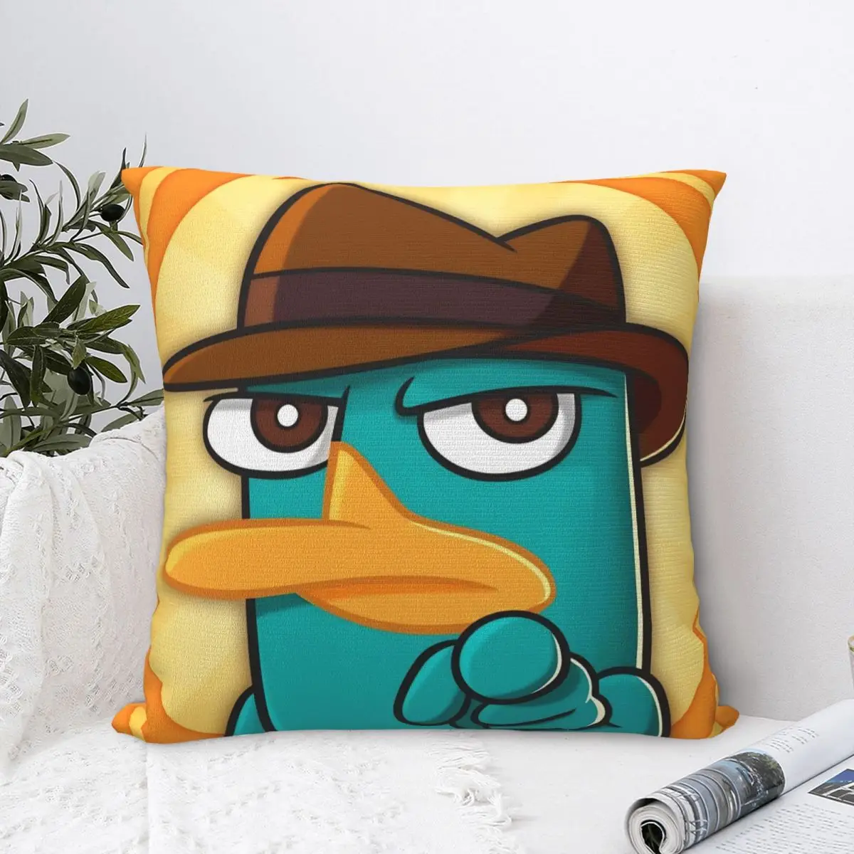 Perry The Platypus Square Pillow Case Kawaii Duck Cushion Cover Creative Polyester Decorative Pillowcase for Home 45*45cm