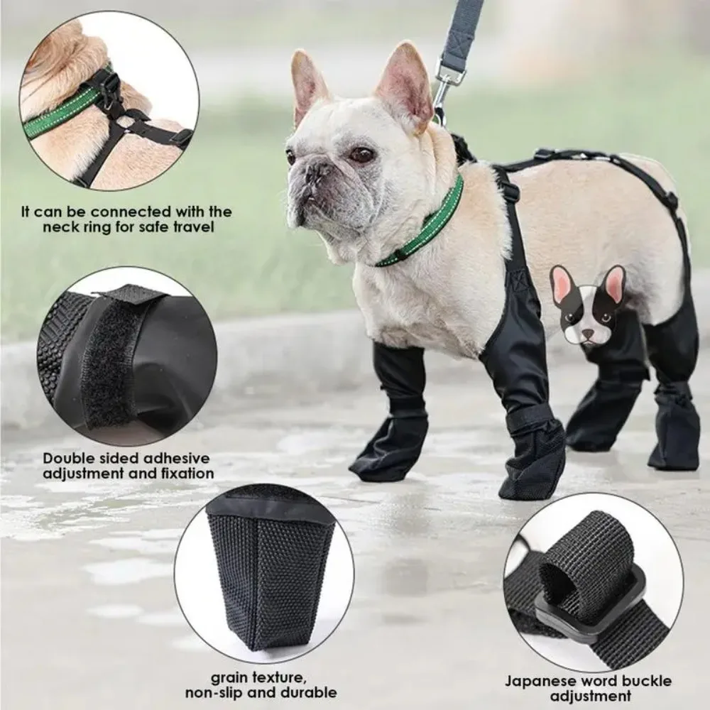 Rutschfeste Hundeschuhe Haustier-Pfoten-Hunderegenschuhe Schmutzabweisende Sturzschutz-Hundeschuhe für Draußen mit Riemen Winter Wasserdichte Hundestiefel – Detail 12