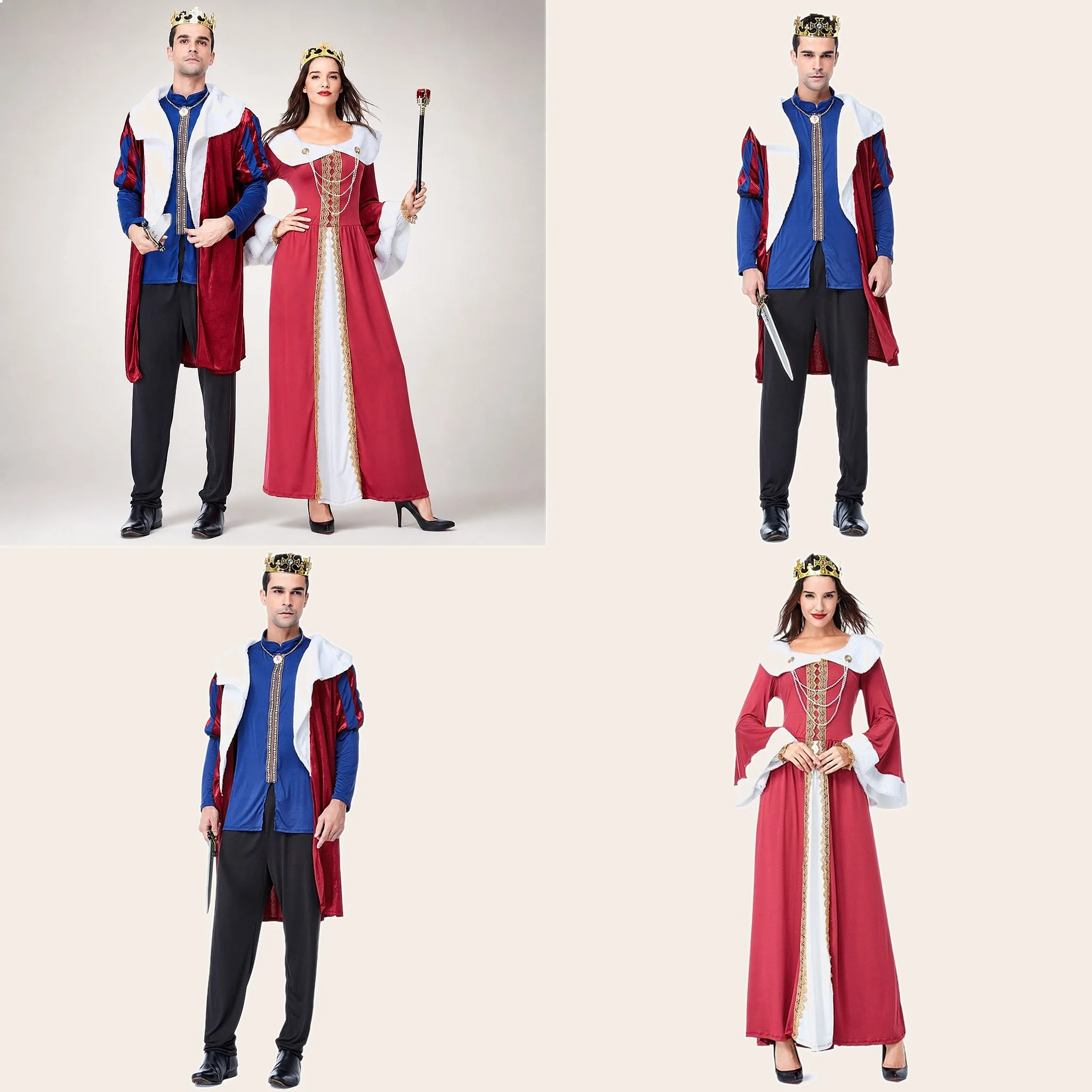 

European Medieval Queen Costume Royal King Cosplay Halloween Dress